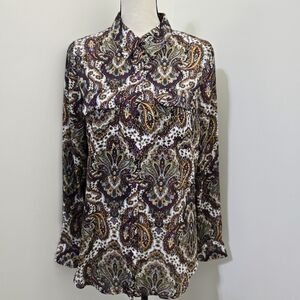PREMISE STUDIO size 6‎ Long Sleeve Button Down Paisley Western Shirt Purple